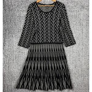Cato Black and White Sweater Dress Women's Size 18/20 3/4 Sleeve Midi